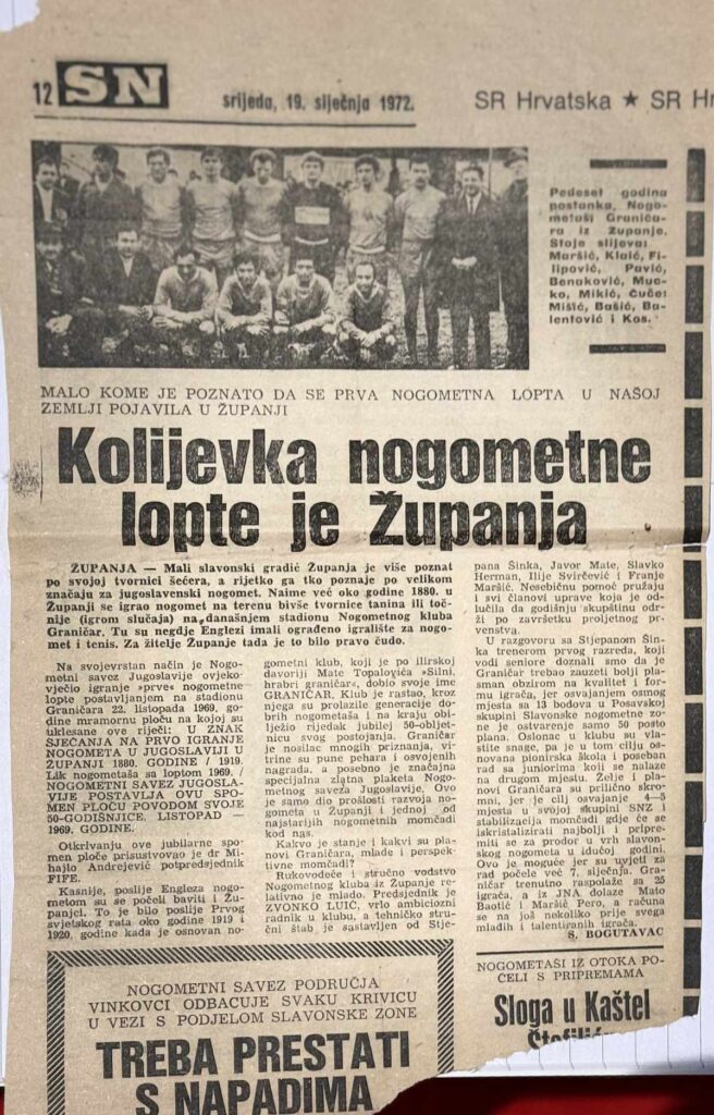 Sportske novosti 1972. o županjskoj nogometnoj lopti